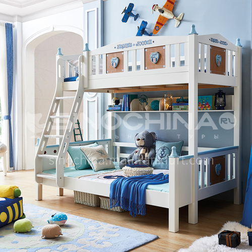 JLX-3956 bedroom modern solid wood frame, foam mattress fashion double-layer children bed